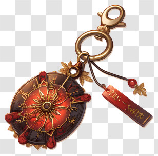Key Chain - Ornate Keychain With Red And Gold Design Transparent PNG