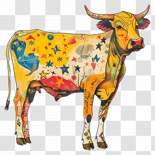 Cow - Colorful Cow Modern Art Illustration Transparent PNG