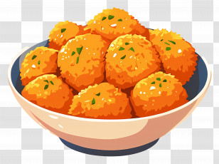 Fried Chicken Nuggets - Bowl Of Crispy Orange Snacks Garnished With Herbs Transparent PNG