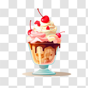 Ice Cream
 - Sundae With Cherries And Chocolate Illustration Transparent PNG