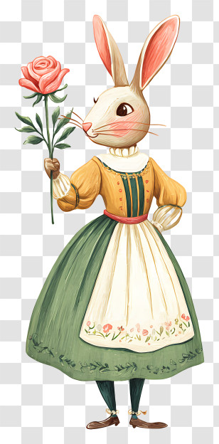 Romance Bunny - Elegant Rabbit Holding A Rose Transparent PNG