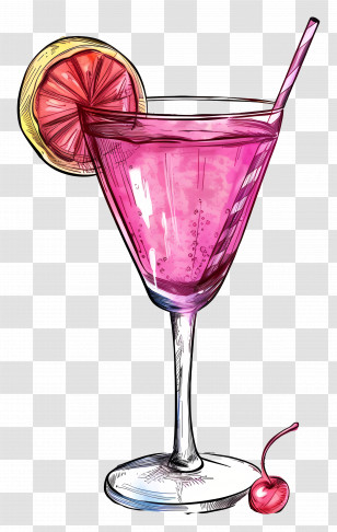 Pink Cocktail - Cocktail Glass With Garnishes Transparent PNG