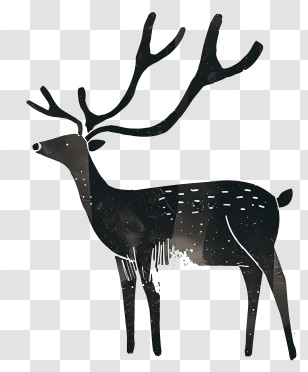 Reindeer - Silhouette Of A Deer With Antlers Transparent PNG