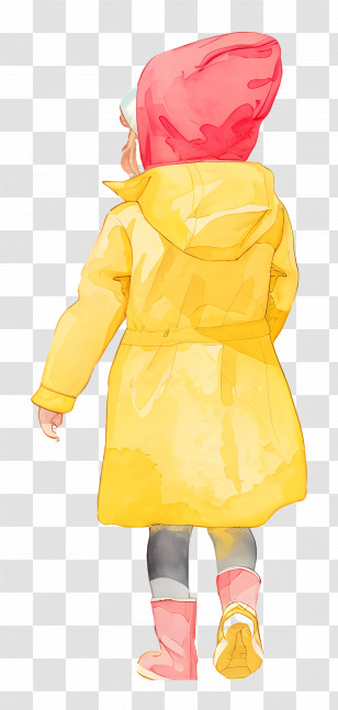 Watercolor Child - Child In Yellow Raincoat With Red Hood Transparent PNG