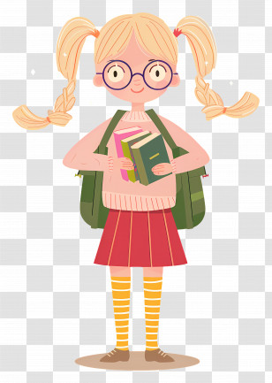 Cute Girl - School Girl Holding Books In Cartoon Style Transparent PNG