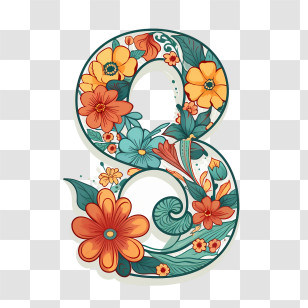 Number 8 Flower - Elegant Floral Number 8 Illustration Transparent PNG