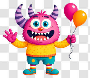 Cartoon Monster - Party Pink Monster With Balloons Transparent PNG