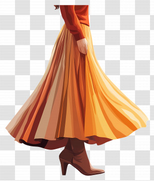 Autumn Skirt - Flowing Orange Skirt With Boots Transparent PNG
