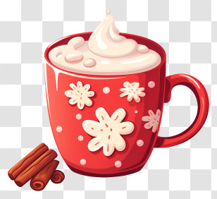 Red Mug - Red Cup With Whipped Cream And Cinnamon Sticks Transparent PNG