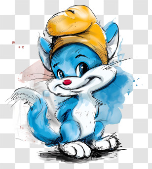 Smurf Cat - Blue Cartoon Cat With Hat Transparent PNG