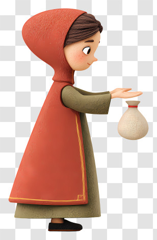Girl Giving Zakat - Red Hooded Character With Bag Transparent PNG