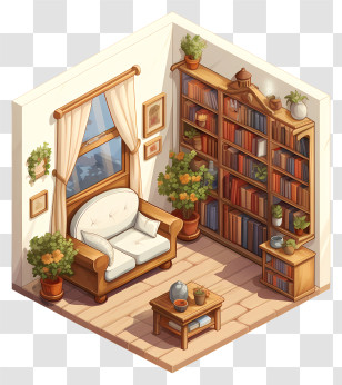 Book Nook - Cozy Reading Corner With Bookcase Transparent PNG