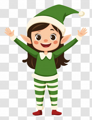Christmas Elf - Adorable Cartoon Elf In Festive Green Outfit Transparent PNG