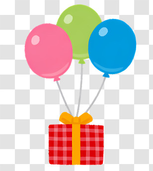 Birthday Elements - Gift Box Tied With Balloons For Celebrations Transparent PNG