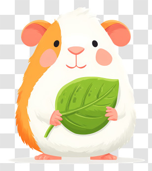 Guinea Pig Holding Leaf - Cute Guinea Pig Cartoon Holding Leaf Transparent PNG