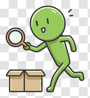 Stickman Searching - Green Detective Stick Figure With Magnifying Glass Transparent PNG