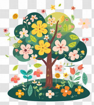 Garden Tree - Colorful Flowering Tree Illustration Transparent PNG