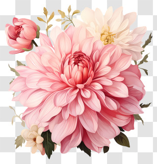 Hand Drawn Pink Flower - Pink Dahlia Flower Bouquet Transparent PNG