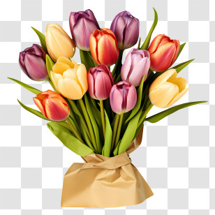 Pastel Tulips Bouquet - Colorful Bouquet Of Tulips Transparent PNG