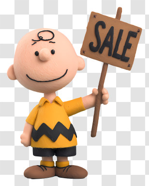 Charlie Brown Holding Sale Sign - Cartoon Character Holding Sale Sign Transparent PNG