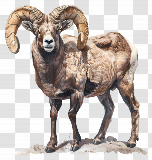 Bighorn Sheep - Detailed Mountain Goat In Natural Pose Transparent PNG