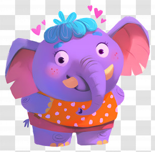 Purple Elephant - Purple Elephant Cartoon With Hearts Transparent PNG