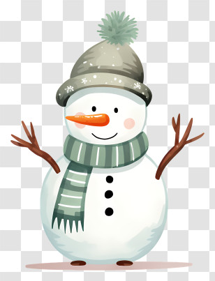 Snowman - Cute Snowman With Hat And Scarf Transparent PNG
