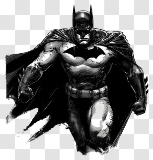 Batman - Black-and-White Dynamic Bat Superhero Illustration Transparent PNG