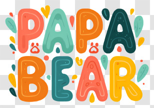 Colorful 'PAPA BEAR' Playful Typography Transparent PNG