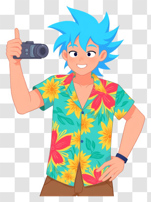 Cartoon Photographer - Blue-haired Tourist With Camera Transparent PNG