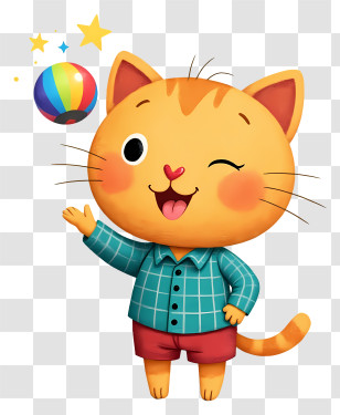 Cute Cartoon Cat - Winking Orange Cartoon Cat With Ball Transparent PNG