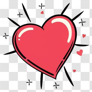 Cartoon - Red Cartoon Heart With Decorative Sparkles Transparent PNG