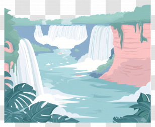Niagara Falls - Cartoon Waterfall With Cascading Streams And Greenery Transparent PNG