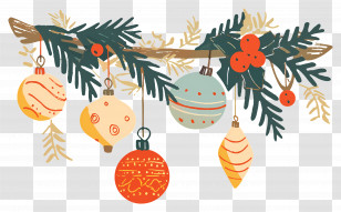 Christmas Balls On A Branch - Festive Branch With Christmas Ornaments Transparent PNG