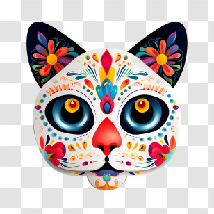 Dia De Los Muertos
 - Colorful Cat Mask With Floral Patterns Transparent PNG