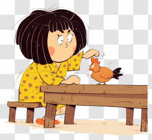 Cartoon Asian Woman - Girl Interacting With Chicken Transparent PNG