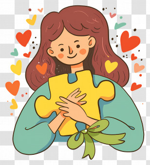 Woman Holding Puzzle Piece - Girl Holding Puzzle Piece With Hearts Transparent PNG