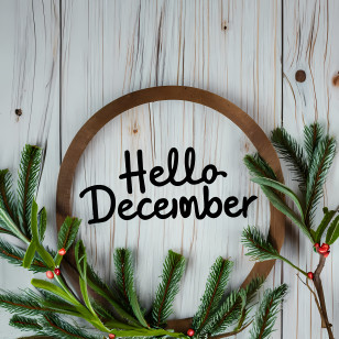 Hello December - Hello December With Wreath On Wood Background Transparent PNG