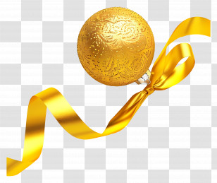 Christmas Golden Ball - Golden Sphere Ornament With Decorative Ribbon Transparent PNG