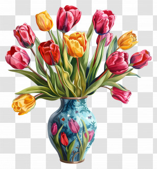 Vase With Tulips - Tulips In Decorative Vase Illustration Transparent PNG