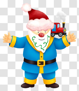 Christmas Santa Claus - Blue Santa With Train Transparent PNG