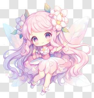 Chibi Fairy - Cute Fairy With Flowers And Wings Transparent PNG
