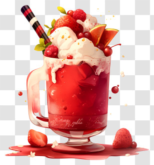 Smoothie Glass - Red Fruit Dessert With Ice Cream Transparent PNG