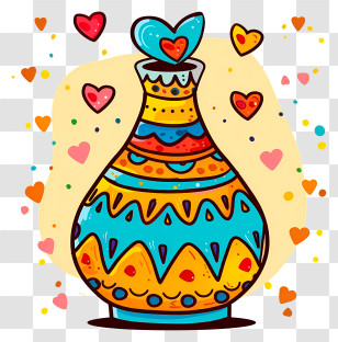 Art Design - Colorful Vase With Heart Decorations Transparent PNG