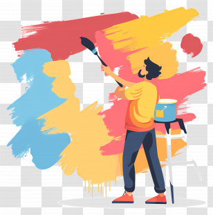 Painter Painting - Man Painting A Colorful Wall Transparent PNG