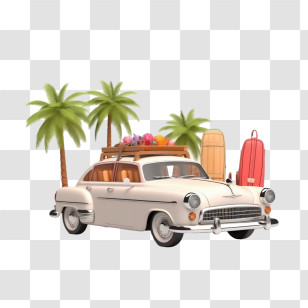 Retro Car - Vintage Car With Luggage And Palm Trees Transparent PNG