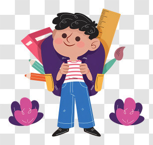 Cartoon Study - Student With Backpack And School Supplies Transparent PNG