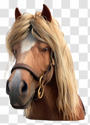 3d Horse Face - Realistic Horse With Blonde Mane Transparent PNG