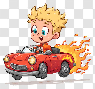 Boy Driving Toy Car - Blonde Boy Driving Red Car With Flames Transparent PNG