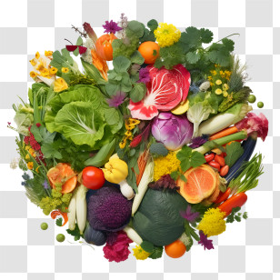 World Food Day - Circular Arrangement Of Vegetables And Flowers Transparent PNG
